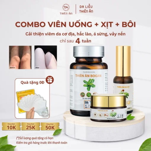 [Combo 3] Xịt Kháng Khuẩn + Kem Bôi Da + Viên Uống Thiên Ân
